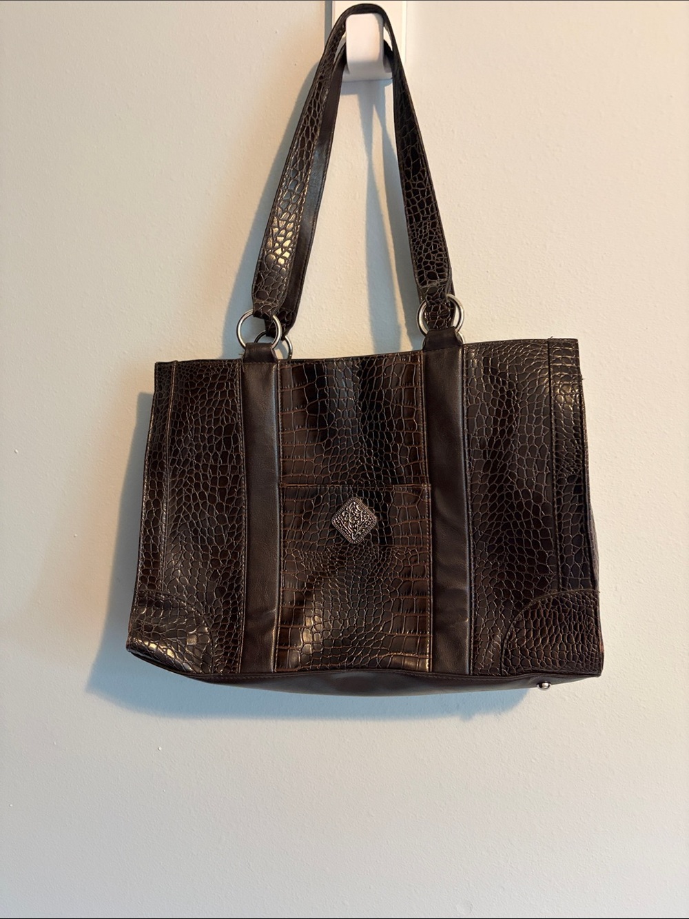 Coldwater Creek Brown Croc-Trim Tote Interior